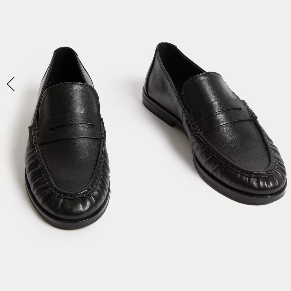Marks & Spencer Black Leather Penny Loafers for Women Size 8
